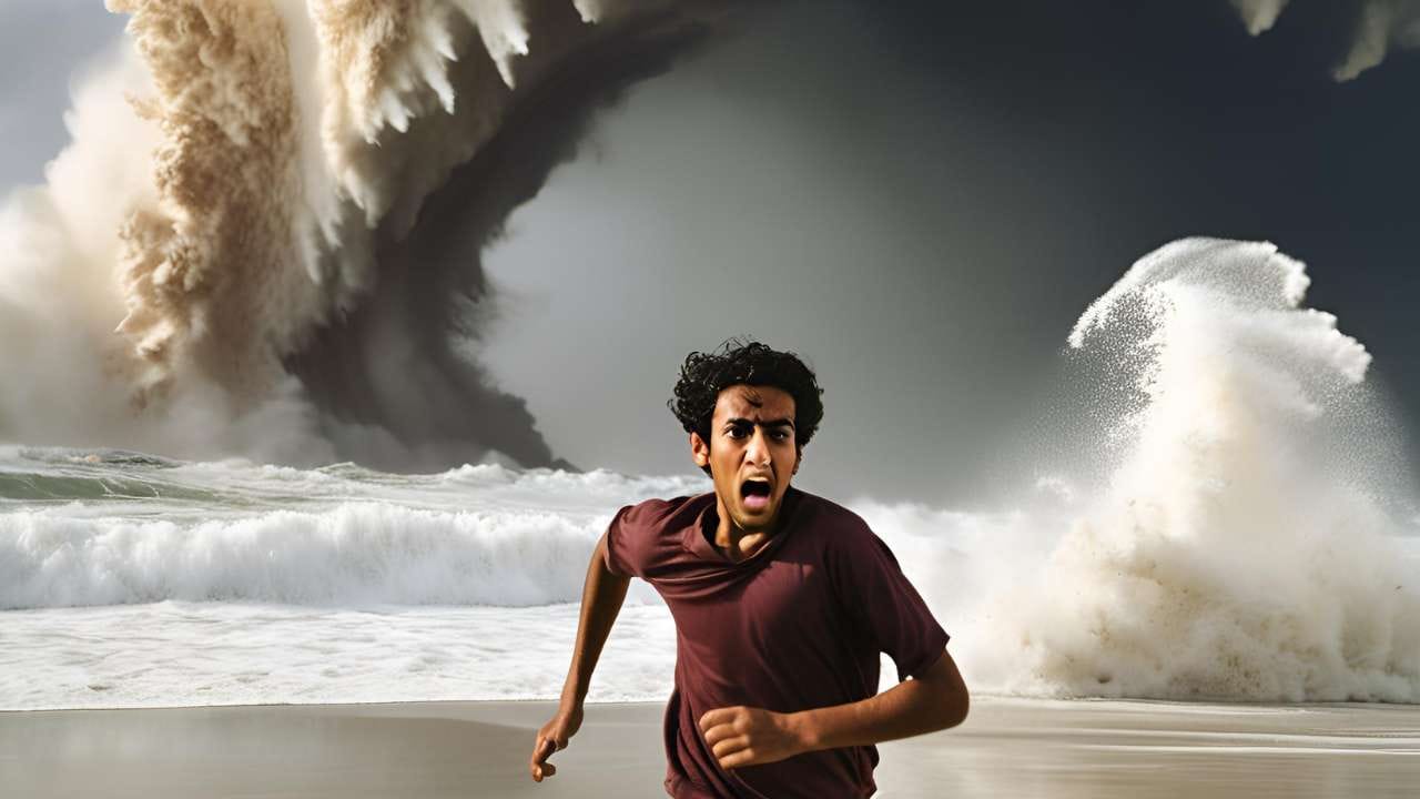 Aku lari meninggalkan mereka ketika aku menyadari akan terjadi tsunami.